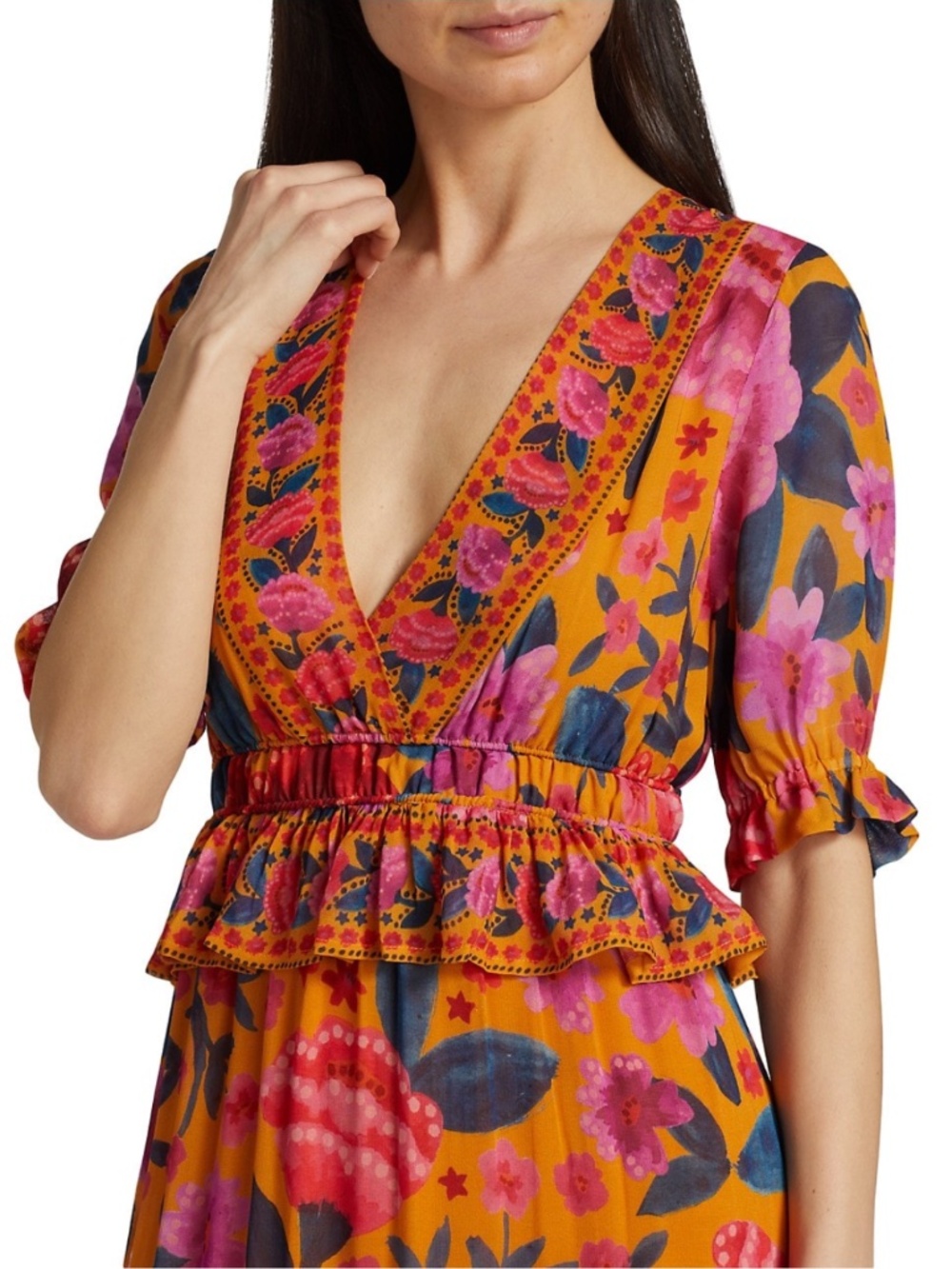 NEW Farm Rio Floral Dream Maxi Dress Floral Dream Yellow Small - Picture 4 of 16